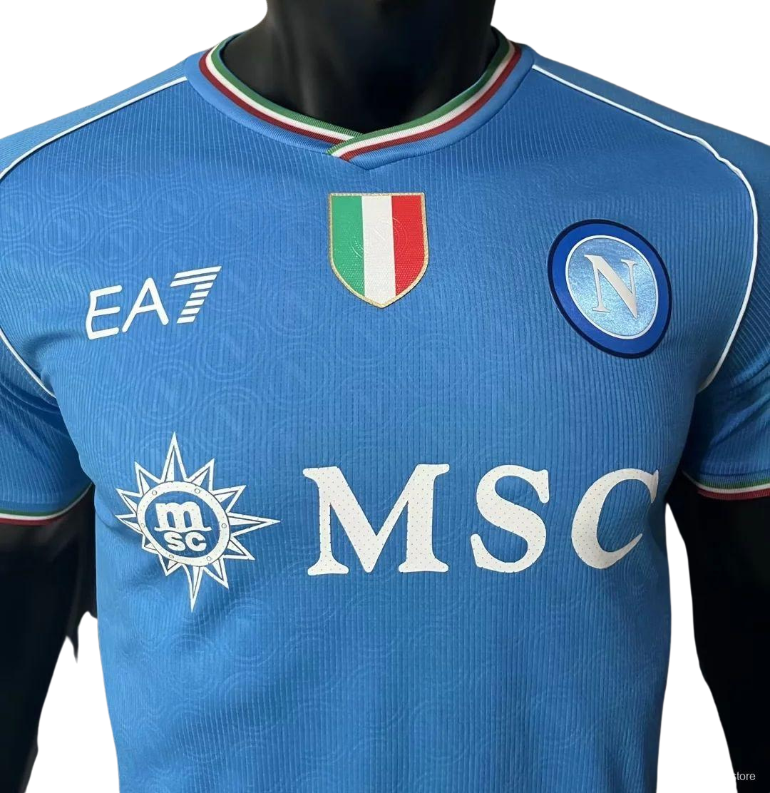 Napoli 23-24 Home Player Version Kit – Embroidered Club Crest with Kappa Branding