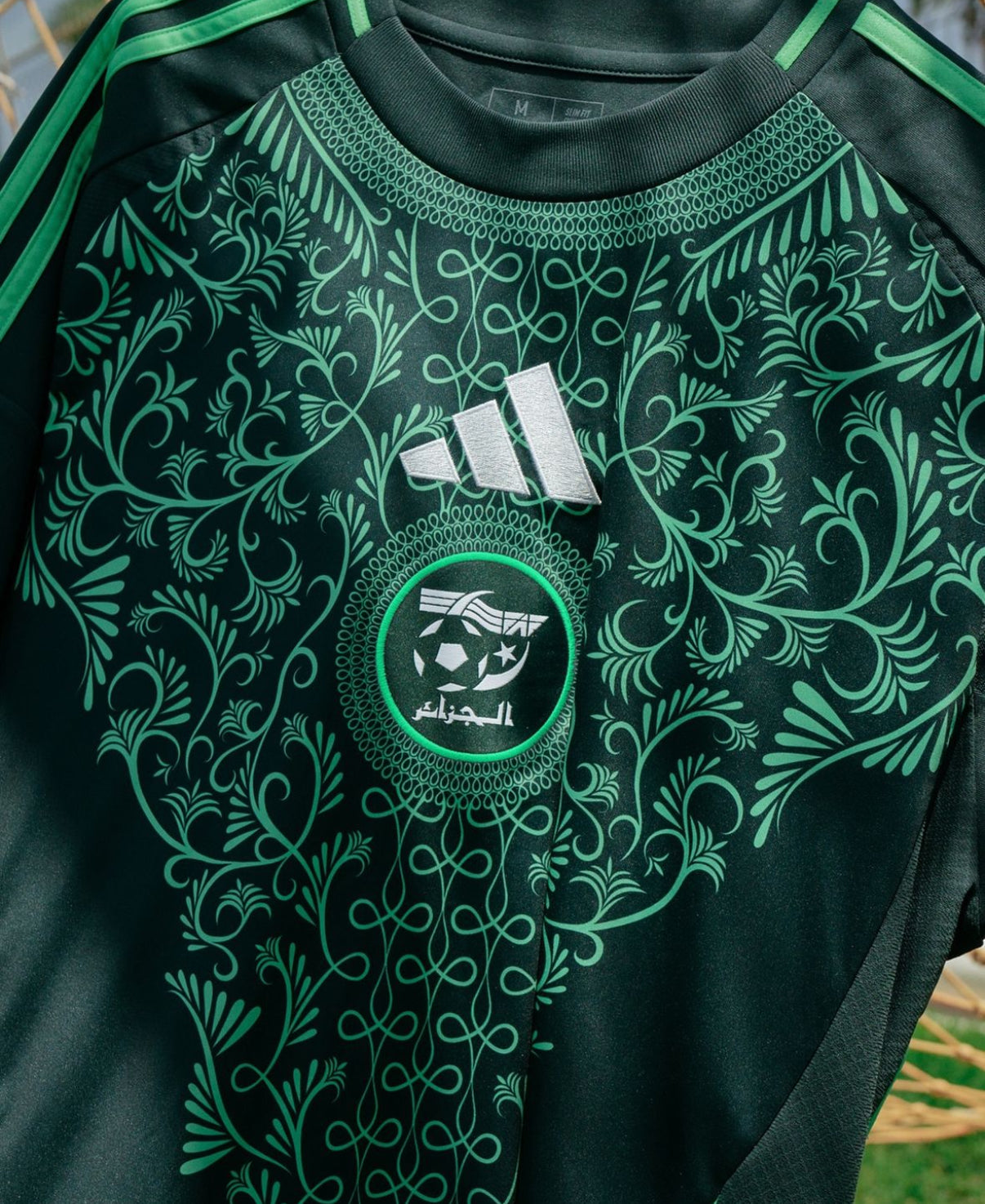 Close-up of the Algeria National Team crest on the 2024/2025 away jersey