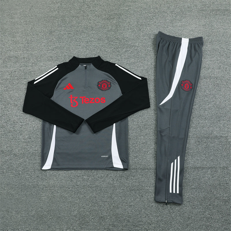 Manchester United Grey Tracksuit - close-up image highlighting the comfortable fit and high-quality fabric.