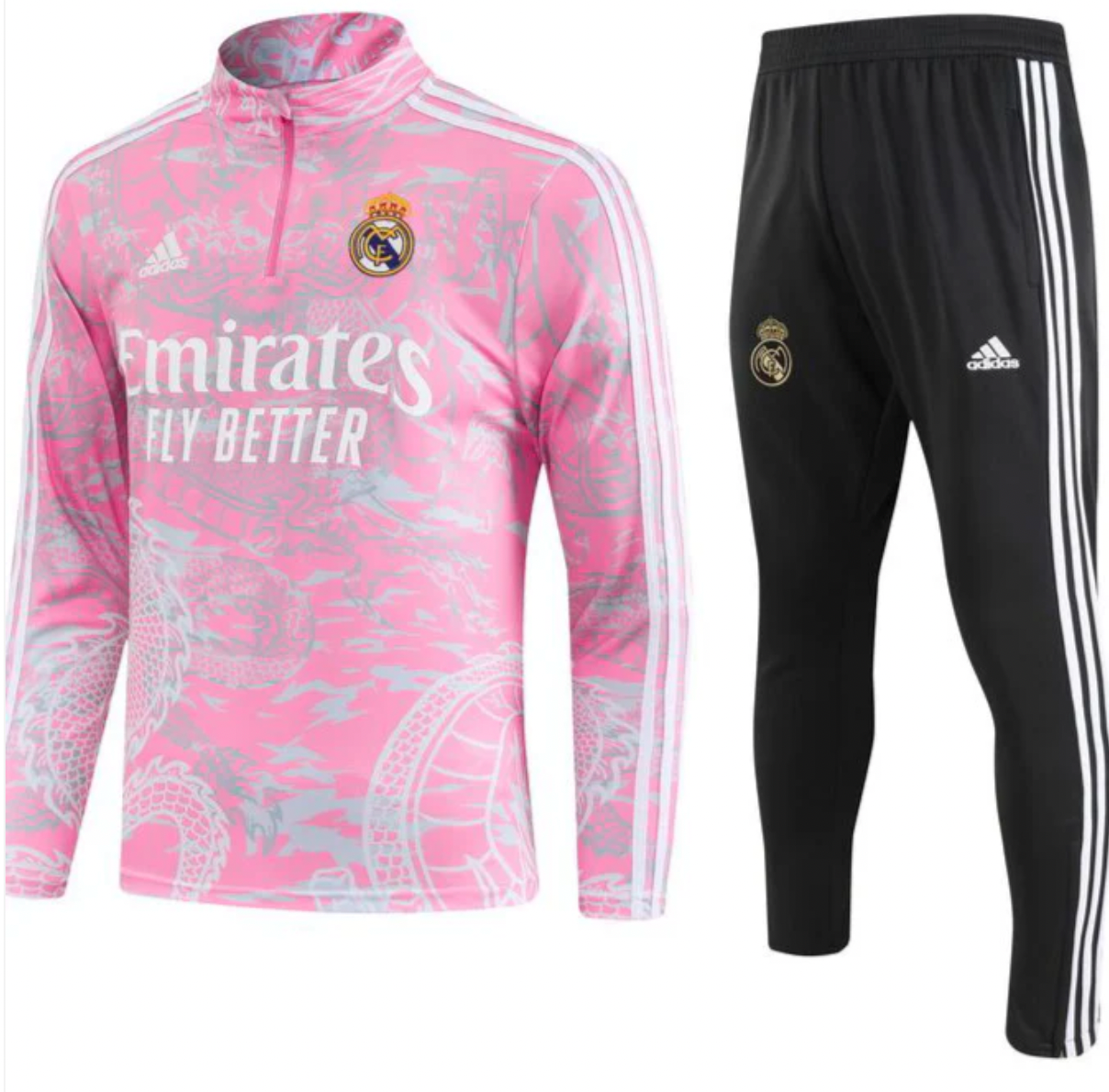 Real Madrid 2025 Pink Dragon tracksuit close-up of the logo