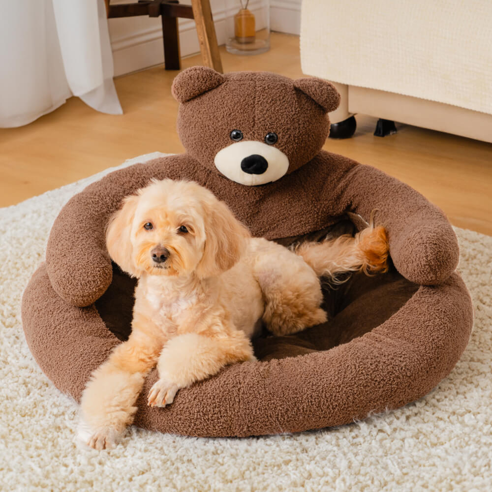 Pet Bed Plush Bear Cuddle-Style Nest