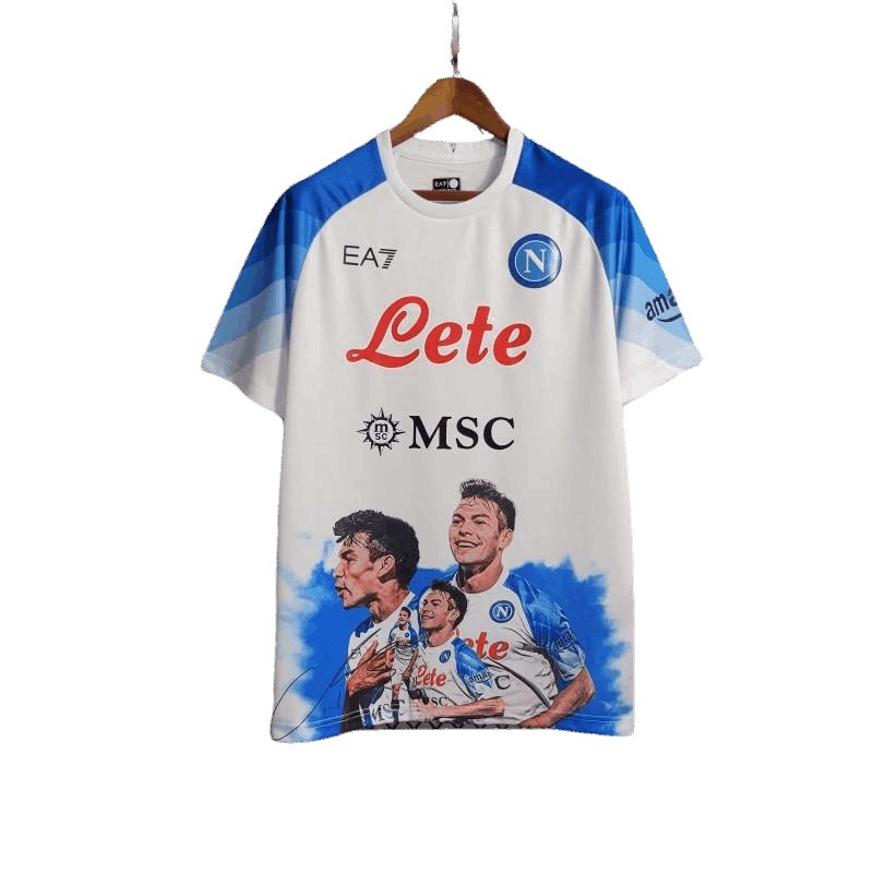 23-24 Napoli Face Game Lozano White Kit – Fan Version Jersey with Classic Design