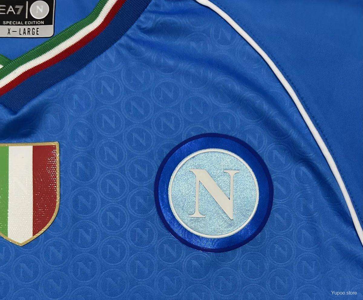 Napoli 23/24 Home Kit – Embroidered Club Crest and Kappa Branding for Fans