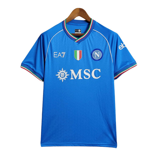 Napoli 23/24 Home Kit – Fan Version Jersey with Classic Blue Design and Club Branding
