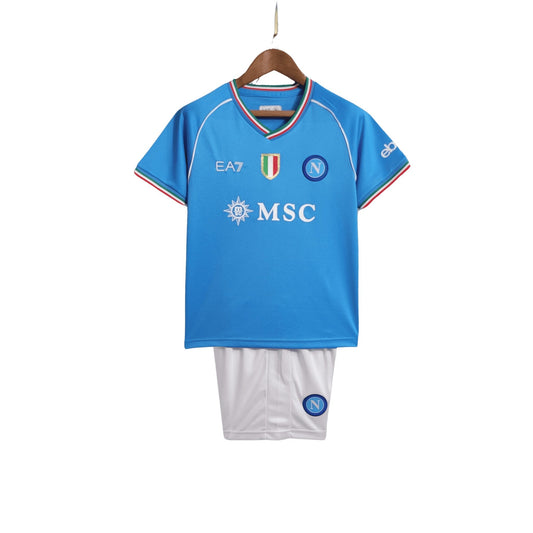 23/24 Napoli Home Kids and Junior Kit – Official Blue Football Jersey for Children