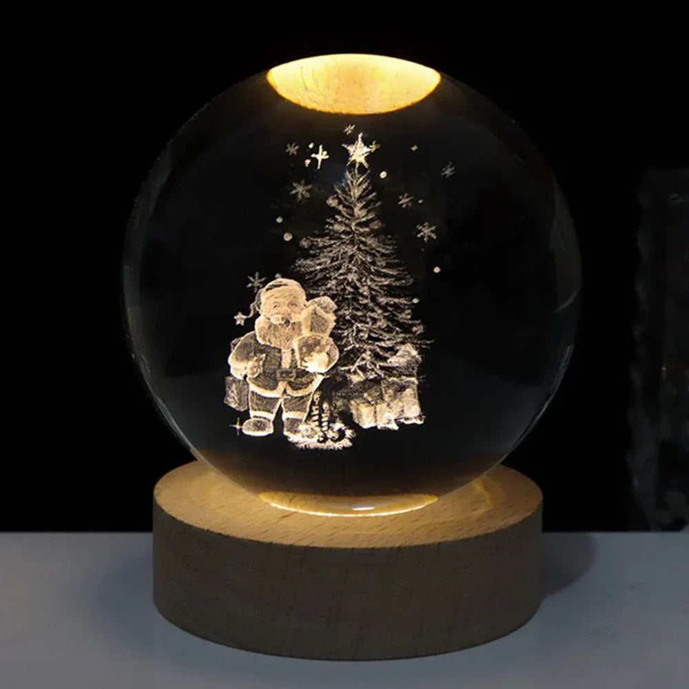 Night Light Wooden Base Crystal Ball Lamp