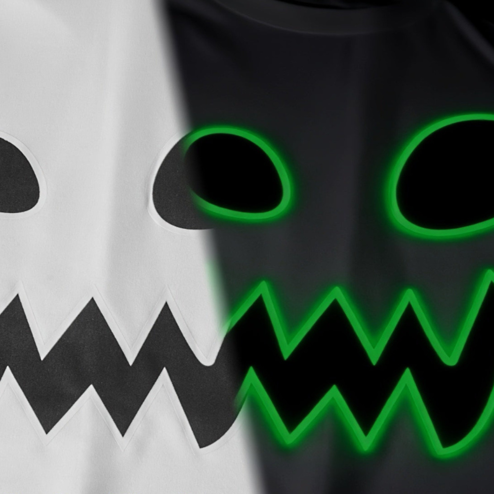 Halloween Ghost Costume Kids Glow Dark Hooded Poncho Cape Outfit