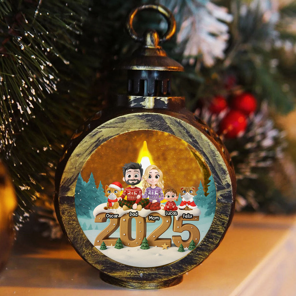 As A Family Now With Cats - Personalized Custom 3D Effect Christmas Lantern