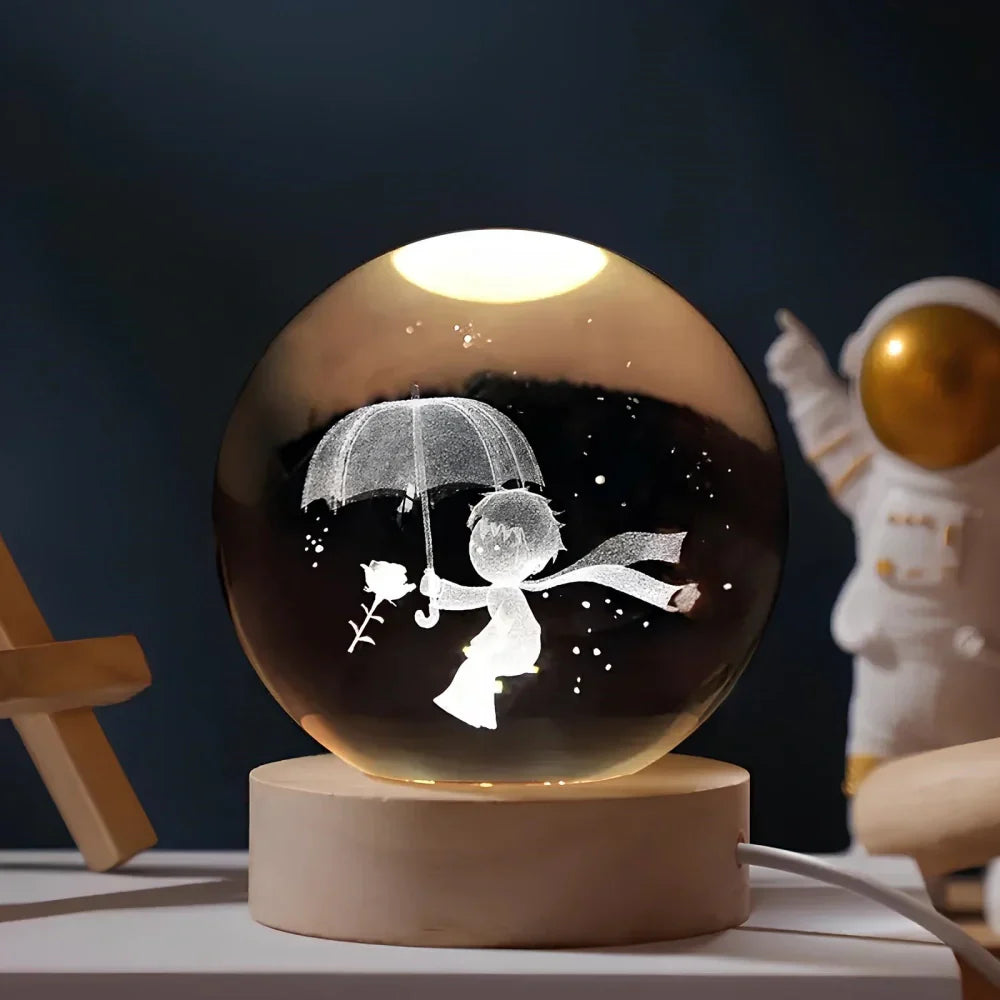 Night Light Wooden Base Crystal Ball Lamp