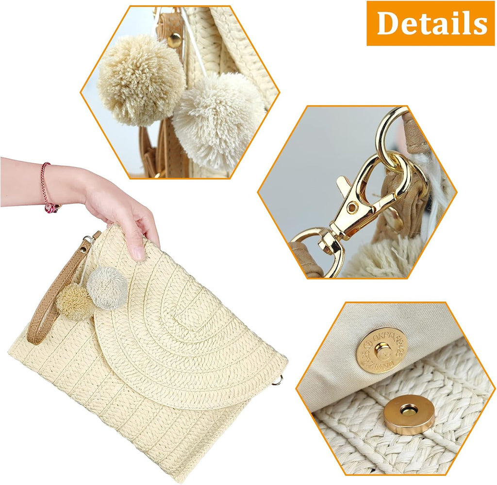 Straw Crossbody Bag Summer Woven Shoulder Purse