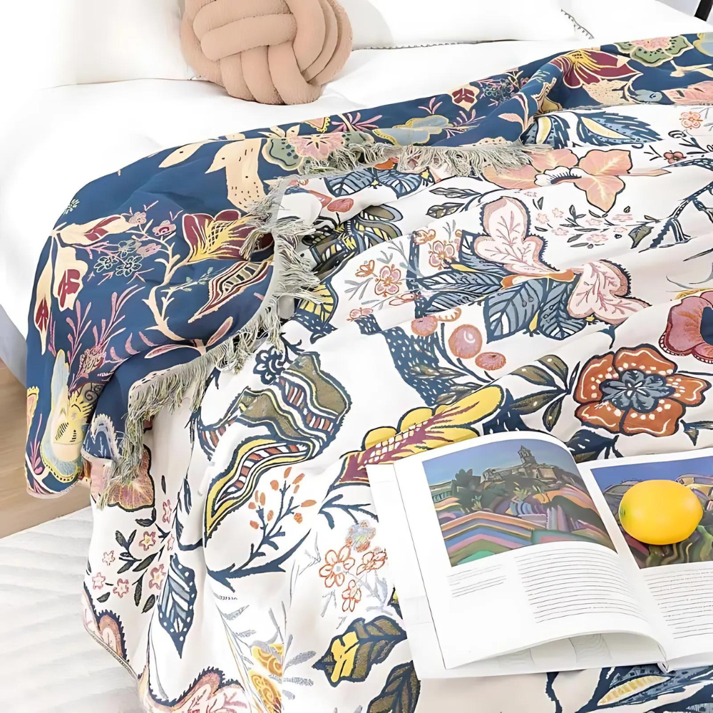 Cotton Throw Blanket Floral Reversible Design