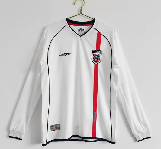 England 2002 Home Long Sleeve Jersey, showcasing the classic white design with red and navy accents