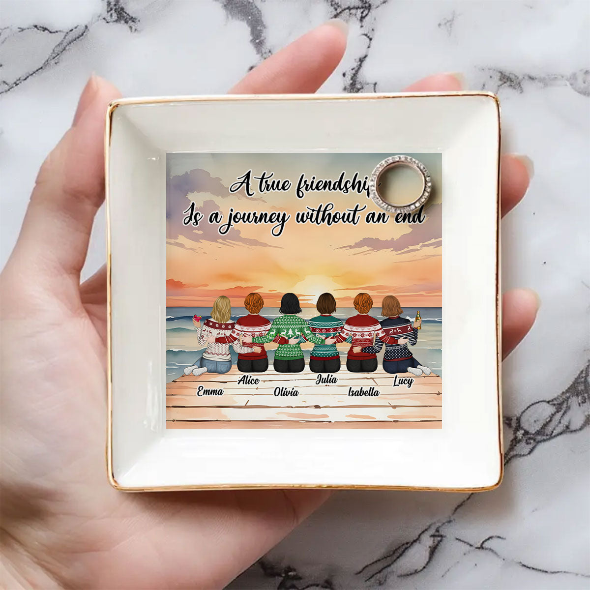 A True Friendship Is A Journey Without An End - Personalized Custom Jewelry Dish