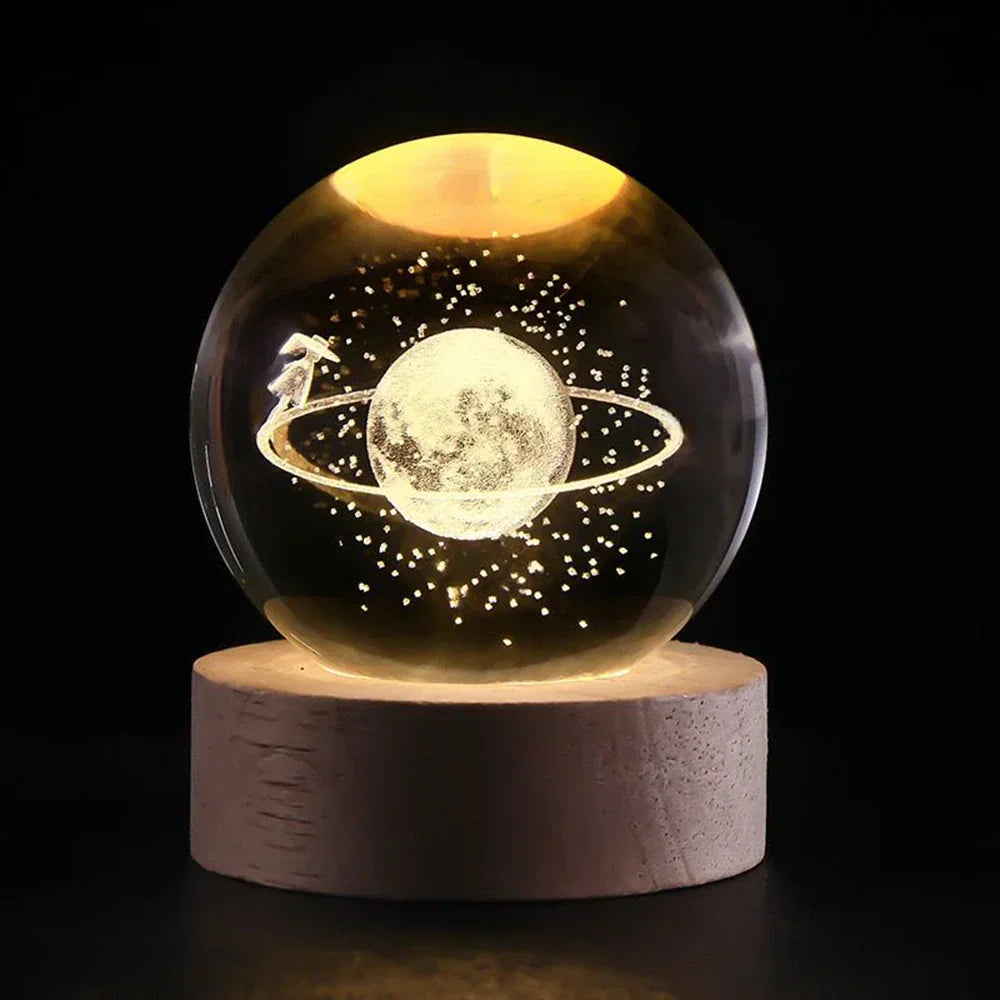 Night Light Wooden Base Crystal Ball Lamp