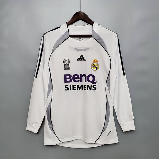 Front View of 2006-2007 Real Madrid Home Kit (Long Sleeve) showcasing the iconic white design