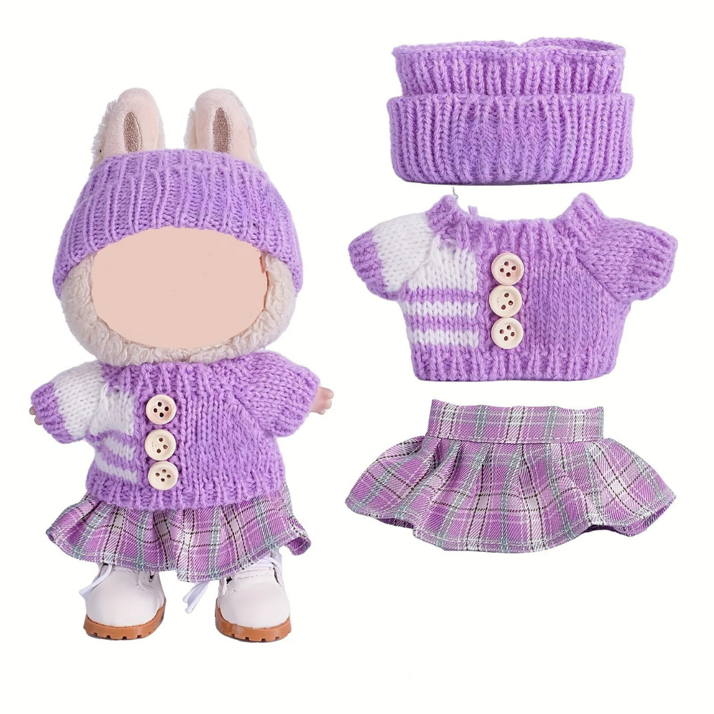Dolls Clothes Knitted Outfit Set Skirt Wool