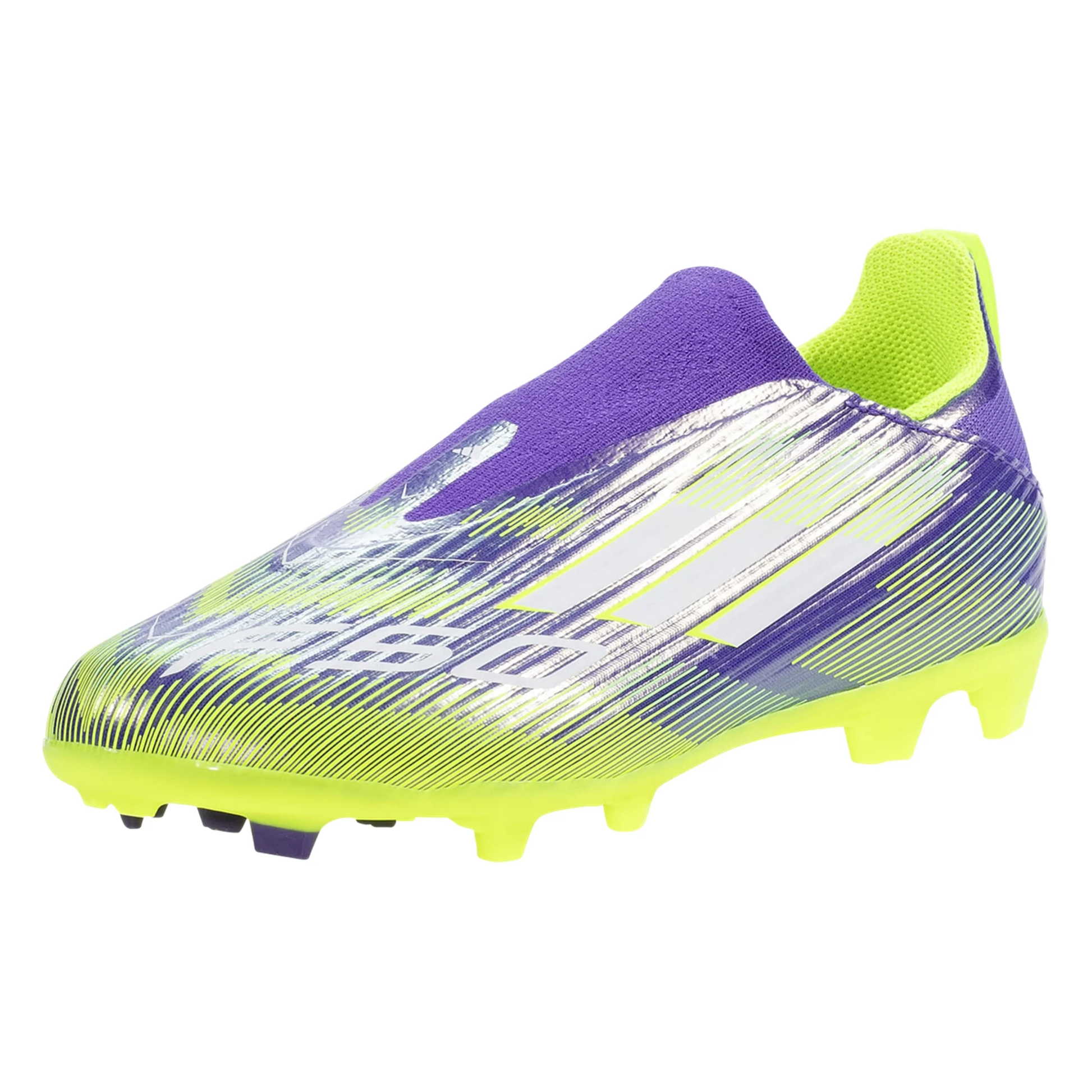 adidas Jr. F50 League Laceless Firm Ground/Multi Ground Soccer Shoes (Purple Rush/Lucid Lemon)