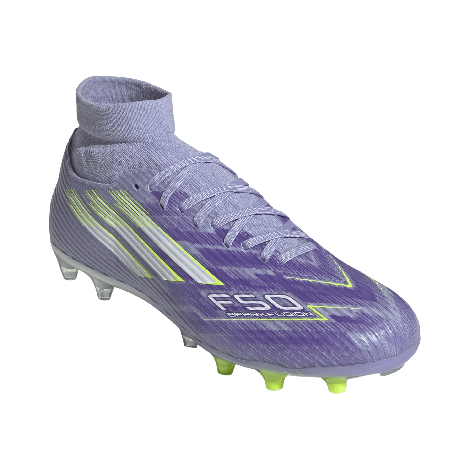 adidas Womens F50 Sparkfusion League FG/MG Soccer Cleats (Lucid Lemon/Purple Rush)