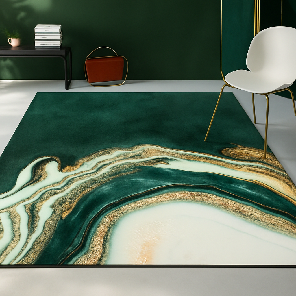 Area Rug Abstract Green Marble Polyester Design