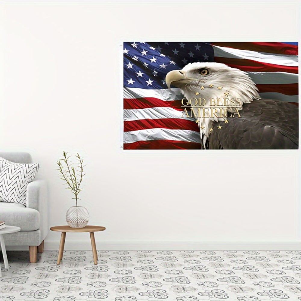 American Flag Wall Art Bald Eagle Patriotic God Bless America Print