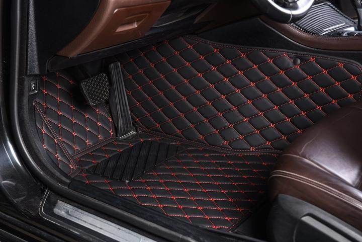 Car Floor Mats Black Red Leather Waterproof