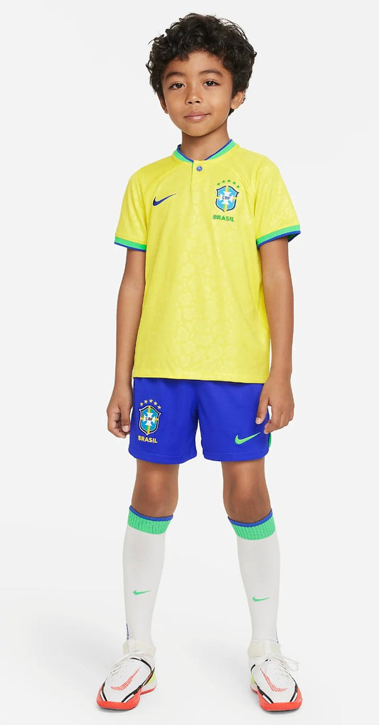 Brazil 2022 World Cup home soccer kit for kids
