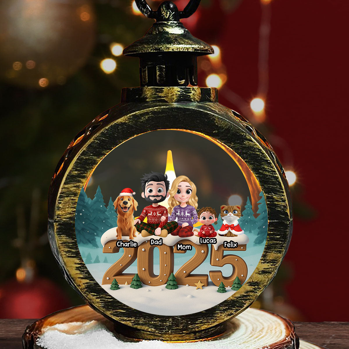 As A Family Now With Fur Babies - Personalized Custom 3D Effect Christmas Lantern