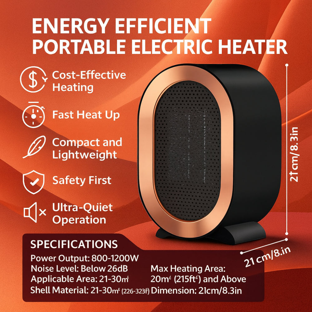 Compact Ceramic Space Heater Energy Efficient Portable Electric Heater