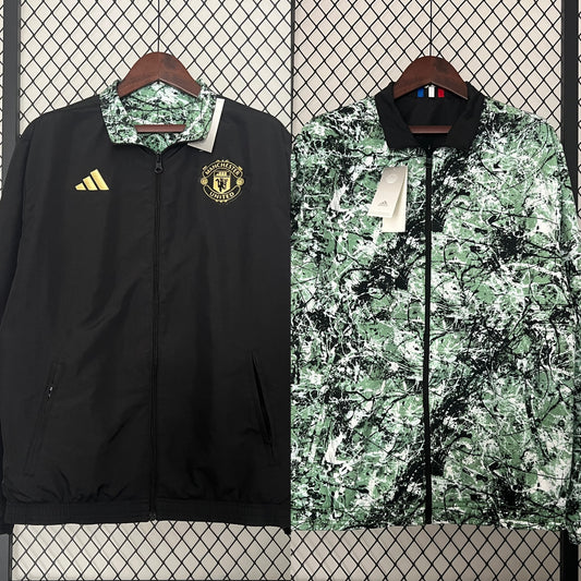 Front view of Manchester United 23/24 Reversible Trench Coat in black