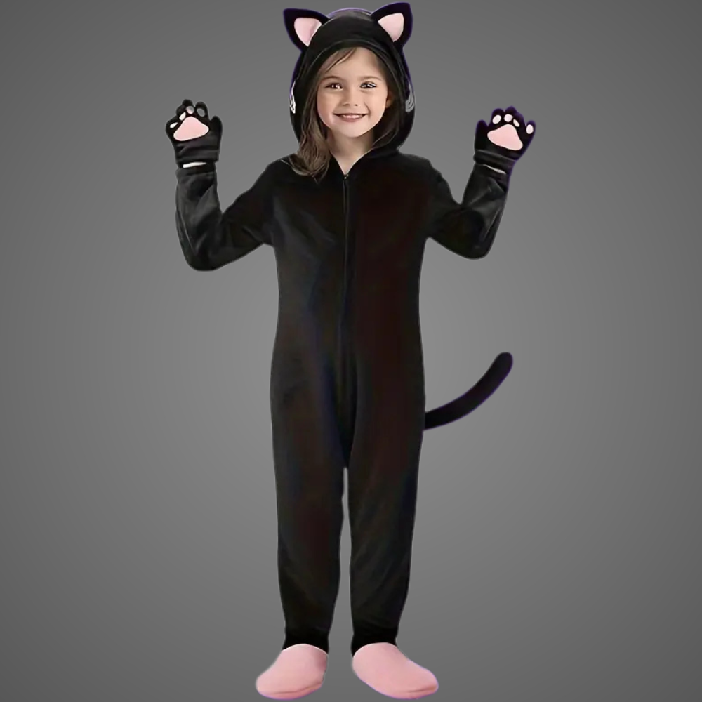 Kids Black Cat Halloween Costume Jumpsuit