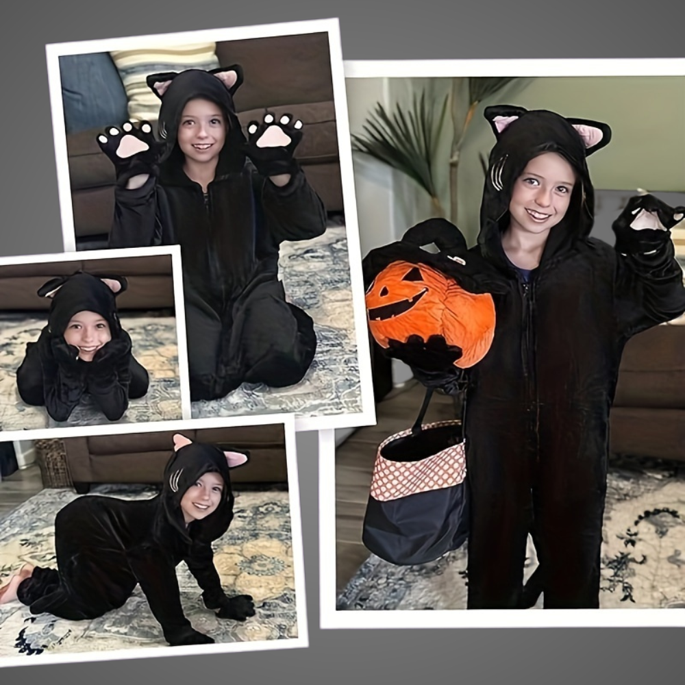 Kids Black Cat Halloween Costume Jumpsuit