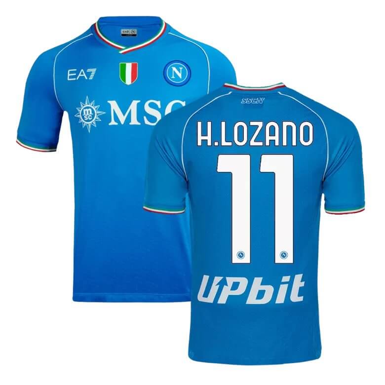 H. Lozano 11 Napoli Home Authentic Soccer Jersey 2023/24 – Official Napoli Kit with Player Number, Featuring Player Name Lozano and Club Crest