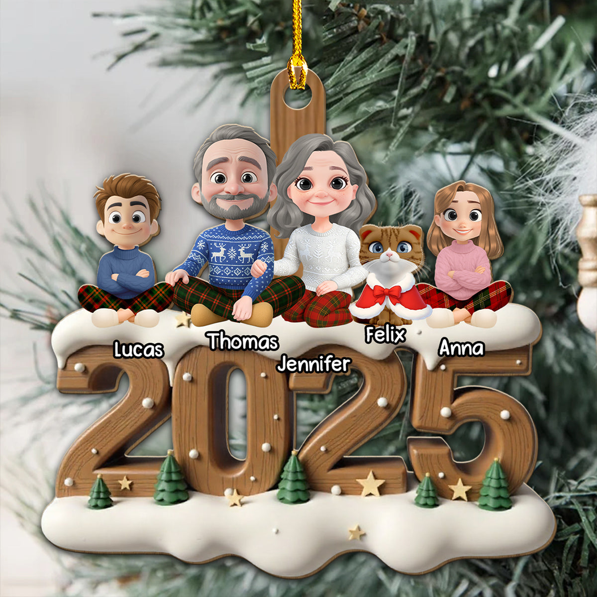 As A Family With Cats Extended Ver - Personalized Custom 3D Effect Wood Ornament