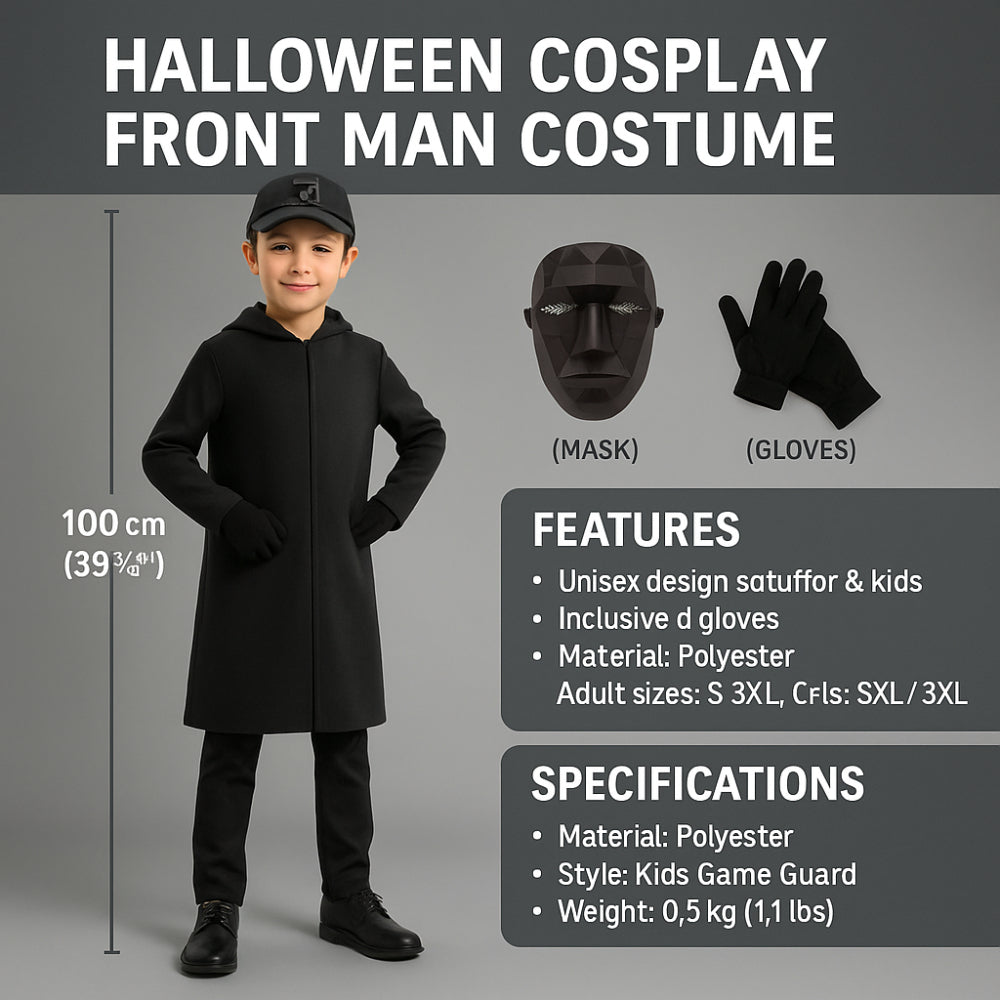 Halloween Cosplay Front Man Costume Polyester Outfit Kids Game Guard Jumpsuit