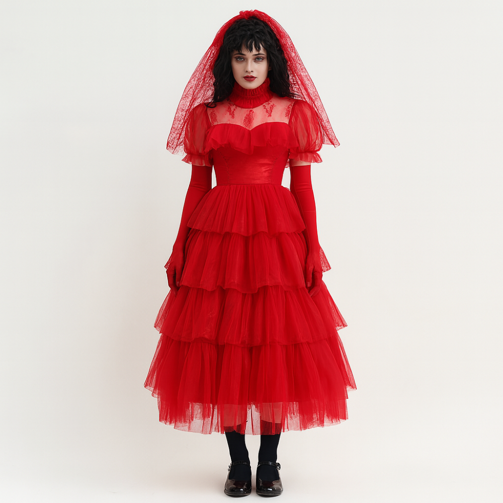 Halloween Costume Gothic Red Lace Long Dress