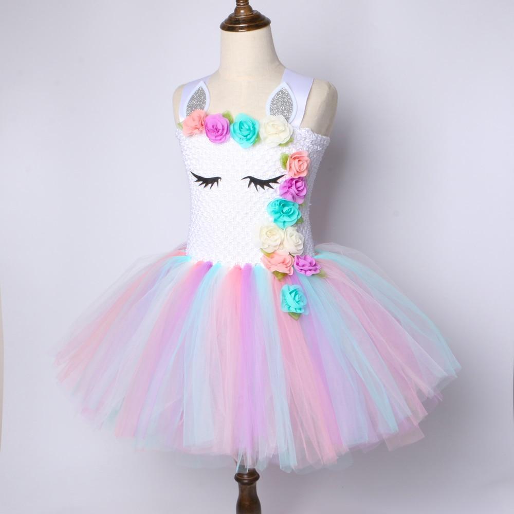 Halloween Costumes Pastel Rainbow Tulle Princess Dress for Girls