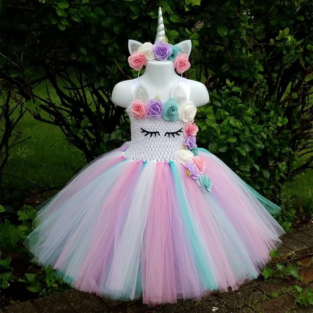 Halloween Costumes Pastel Rainbow Tulle Princess Dress for Girls