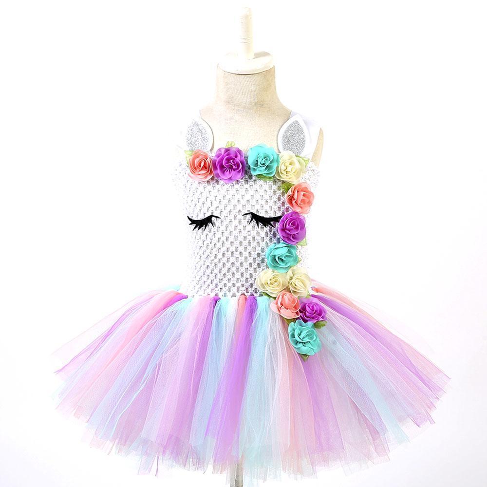 Halloween Costumes Pastel Rainbow Tulle Princess Dress for Girls