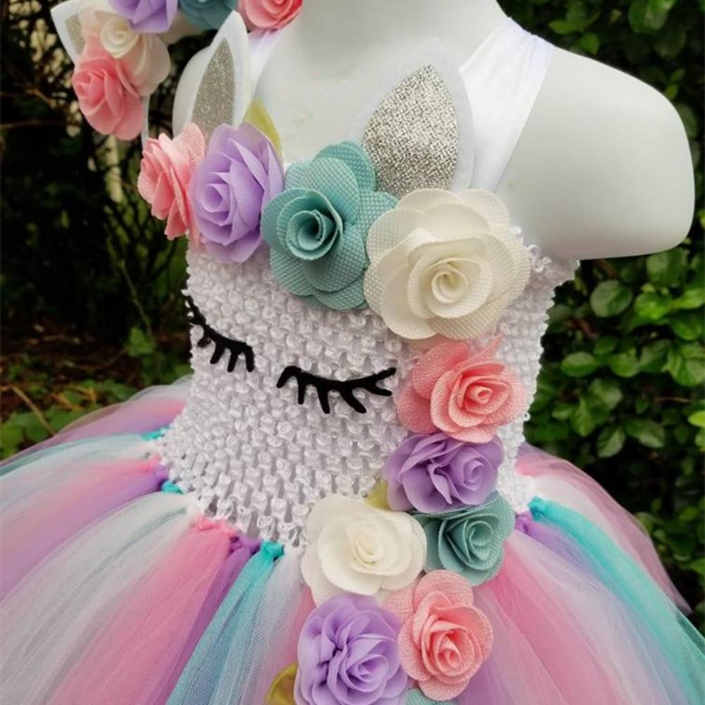 Halloween Costumes Pastel Rainbow Tulle Princess Dress for Girls