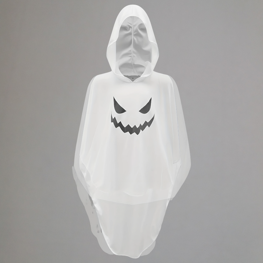 Halloween Ghost Costume Kids Glow Dark Cape Hooded Cloak Outfit