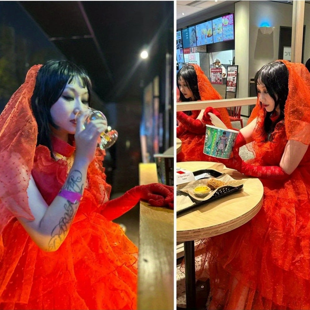 Halloween Red Lace Gothic Costume Dress