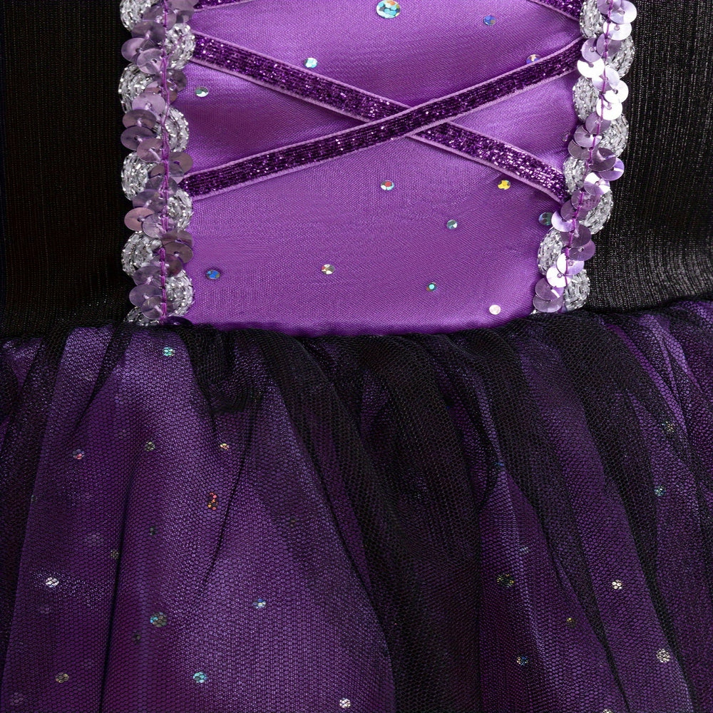 Halloween Witch Costume Kids Lace Polyester Party Dress Hat Set