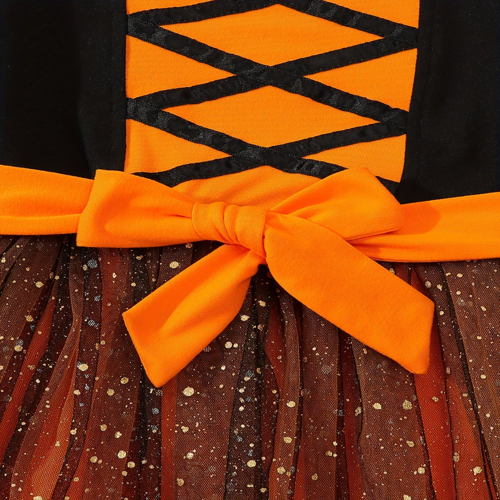 Halloween Witch Costume Kids Mesh Party Dress