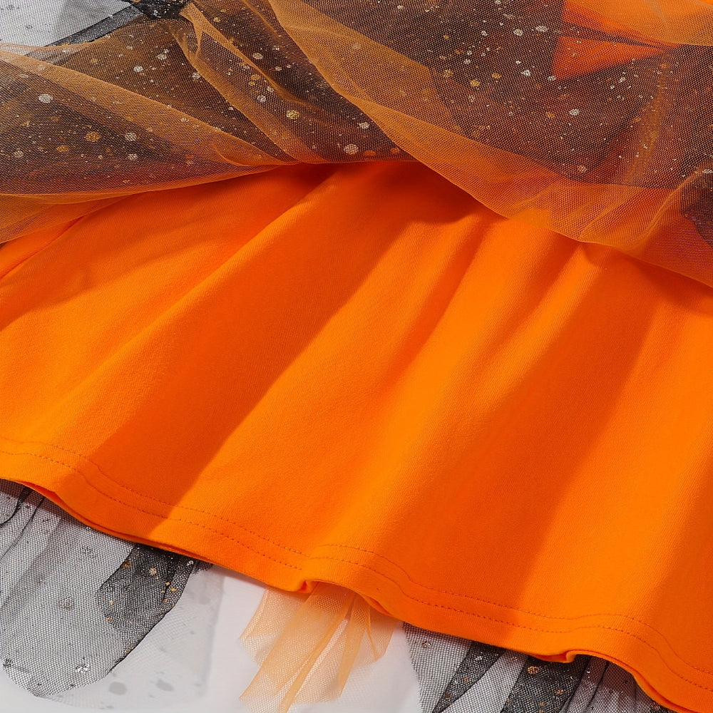 Halloween Witch Costume Kids Mesh Party Dress