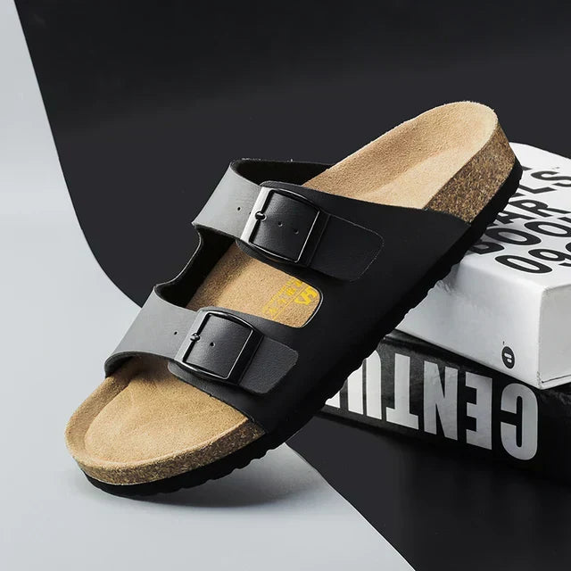Men's Leather Sandals with Buckle Straps