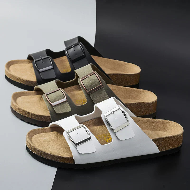 Men's Leather Sandals with Buckle Straps