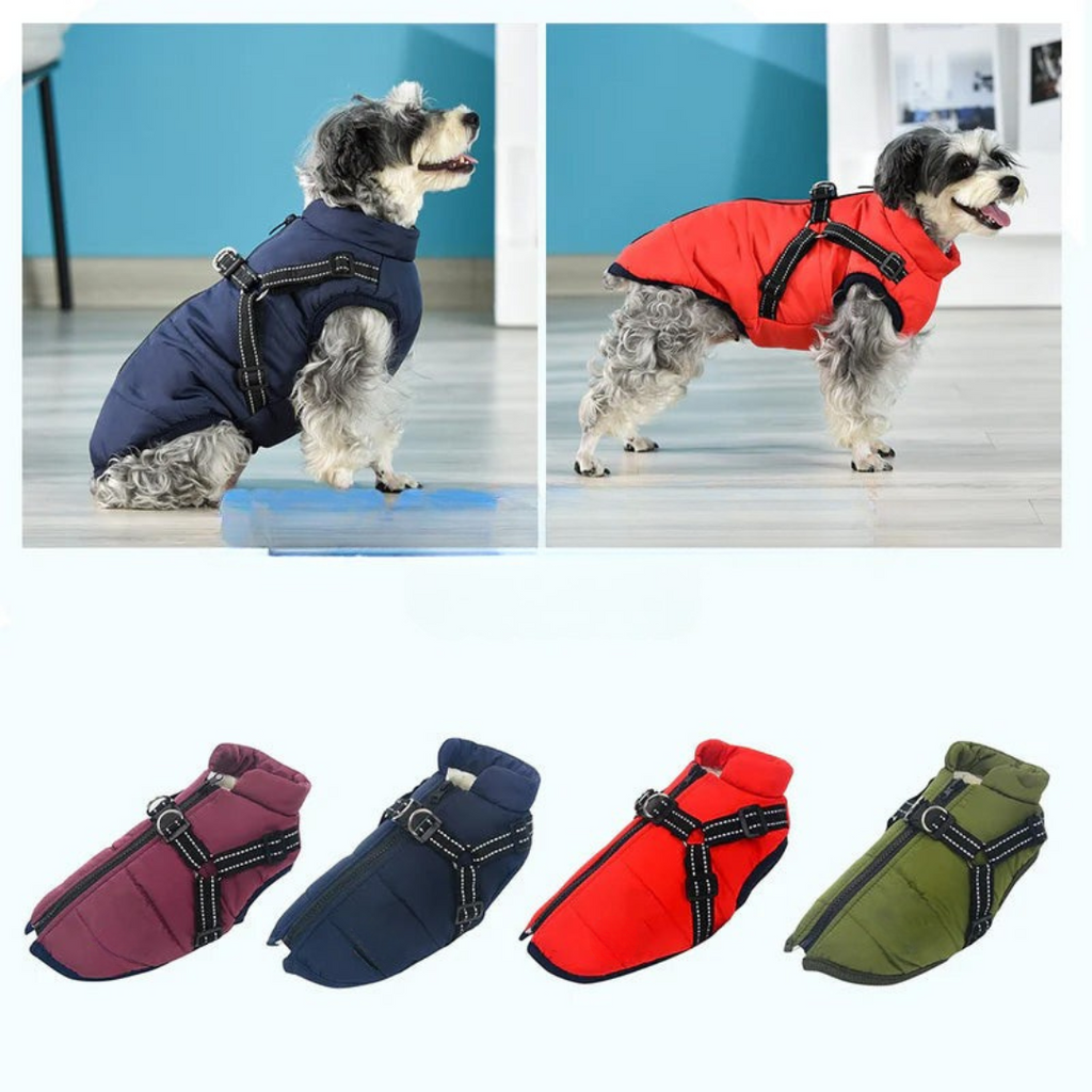 Dog Coat Waterproof Fleece Jacket with Harness