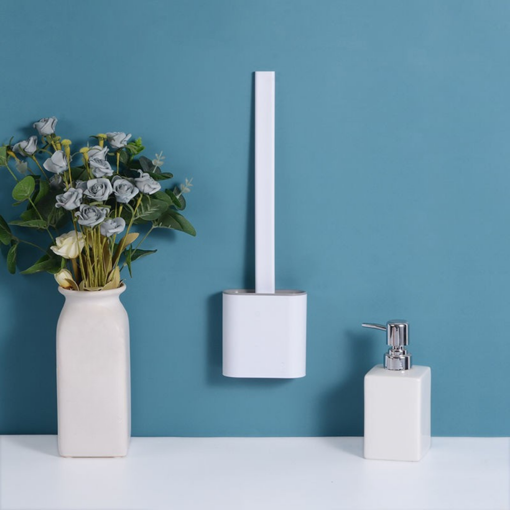 Toilet Brush Silicone Flexible Wall Mounted Set