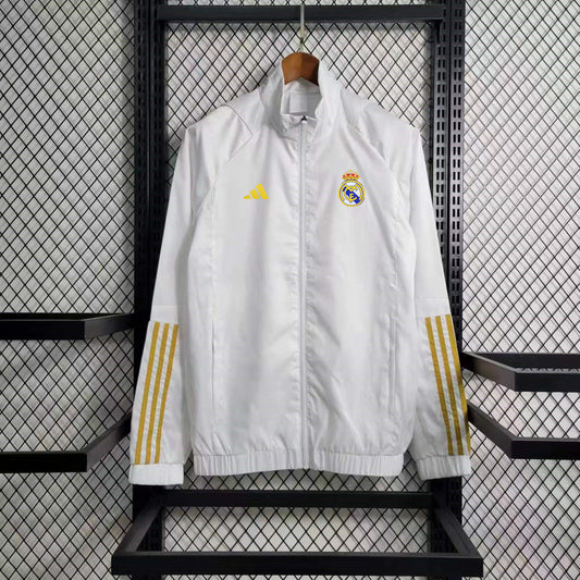Real Madrid White Windbreaker Jacket with Gold strips
