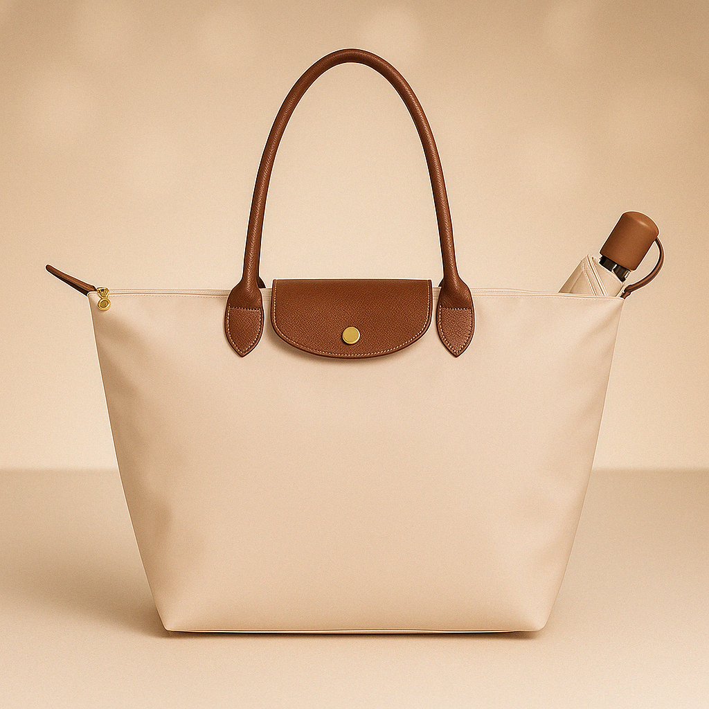 Tote Bag with Leather Handles and Waterproof Lining